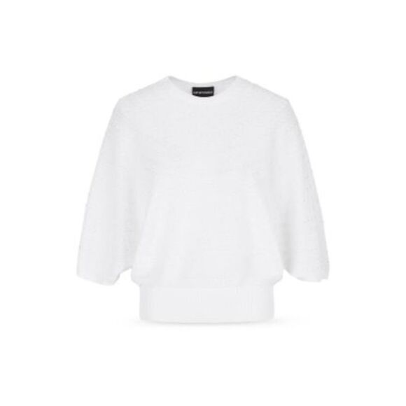 EMPORIO ARMANI Womens White Stretch Ribbed Crew Neck Sweater 38